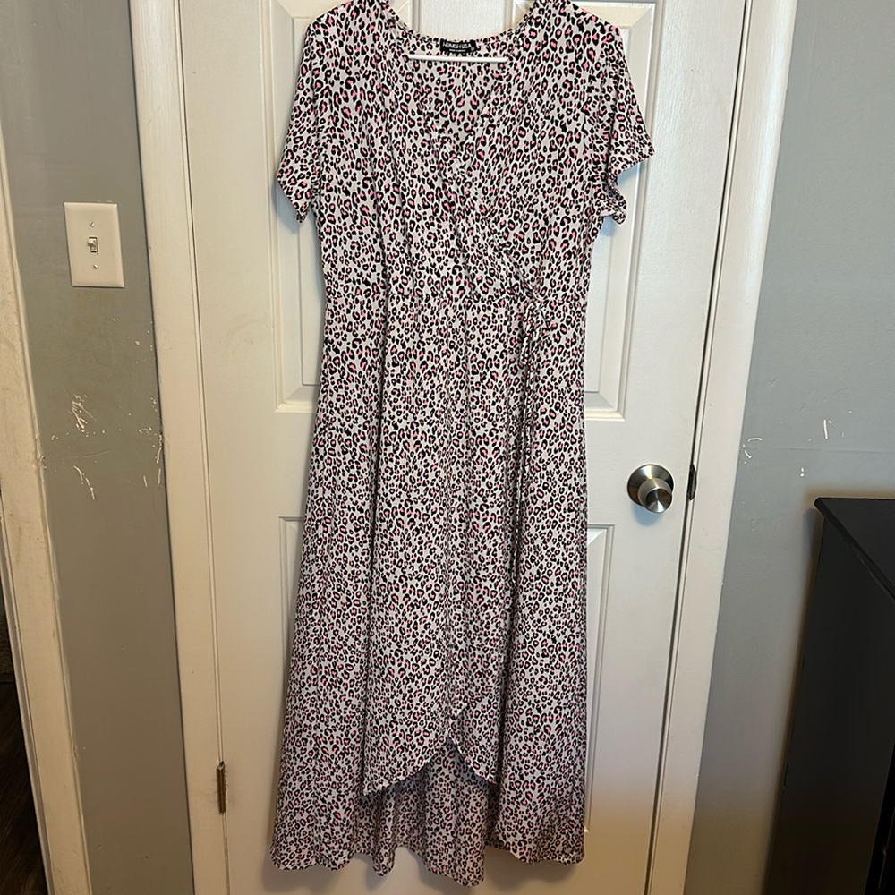 Heimish USA pink leopard print hi-low dress